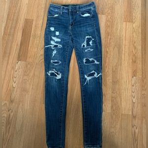 american eagle outfitters blue ripped jeans, size women's 4 long